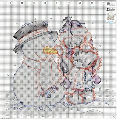 Мишки Тедди и Снеговик Схема вышивки крестом.jpg