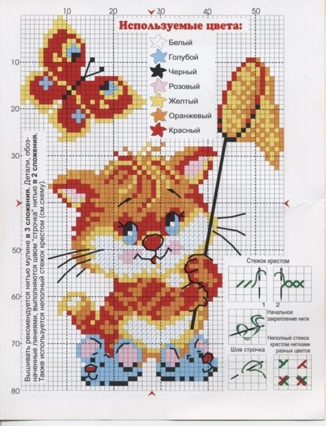 Схема вышивки крестом Рыжый котенок